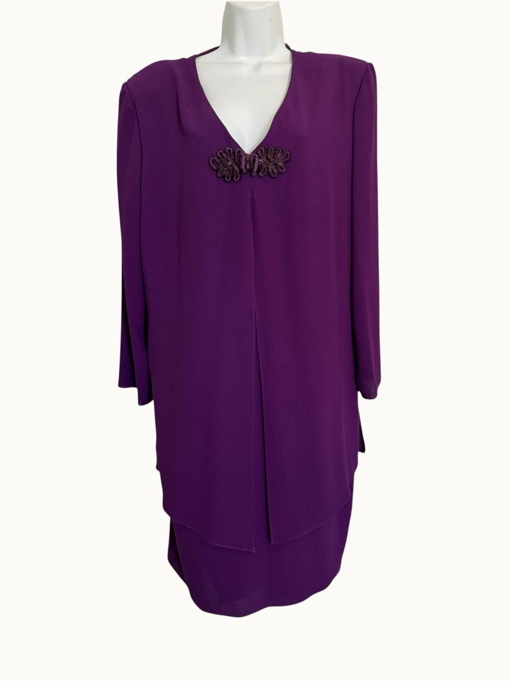 Vintage Ursula of Switzerland Purple Layered Beaded Long Sleeve Dress 16 USA